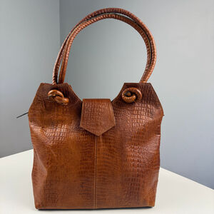 Vintage Unbranded Brown Crocodile Embossed Leather Shoulder Bag